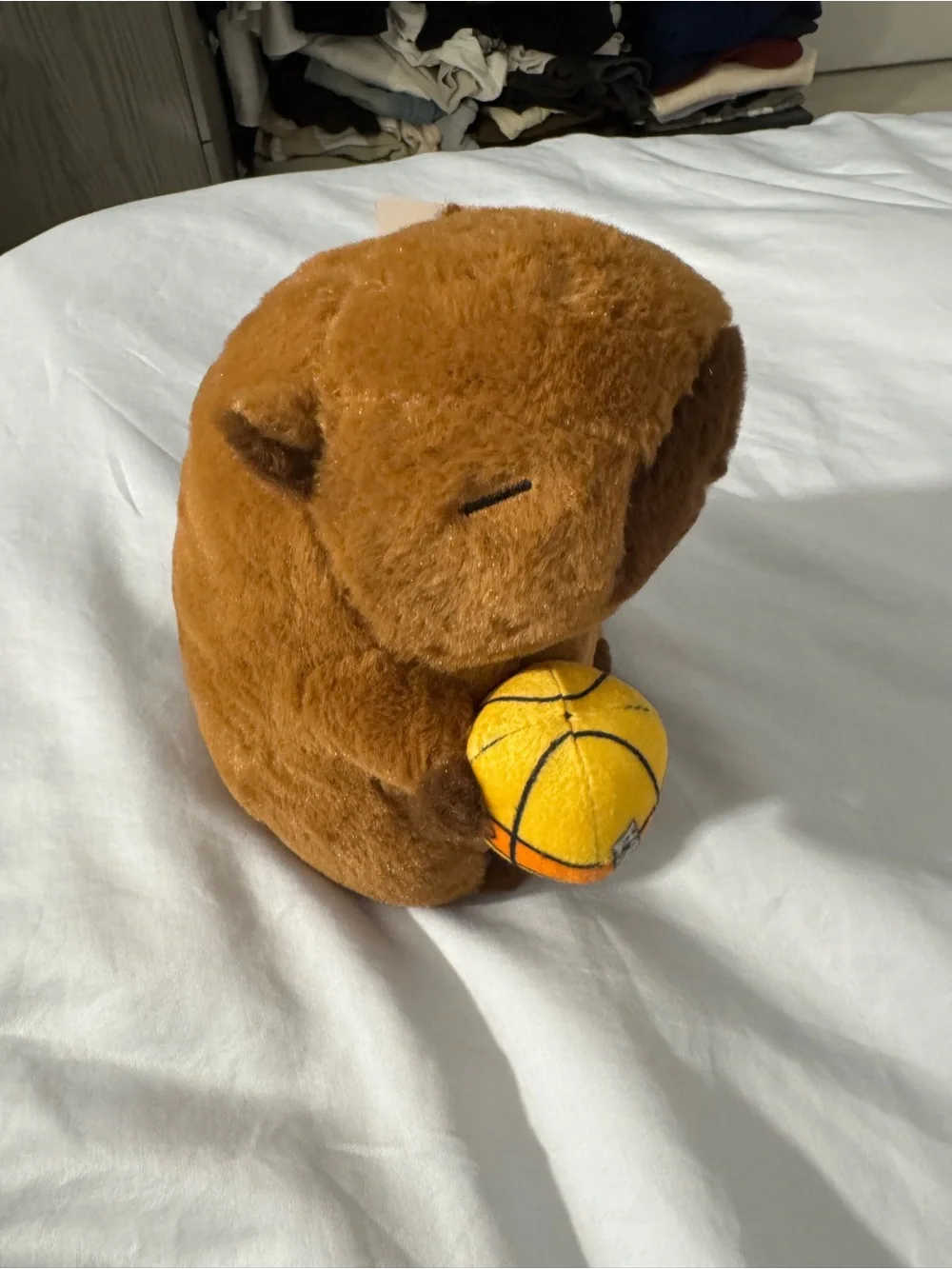 NWT Plush Small Pet Toy - Brown Capybara with Yellow NBA Basketball